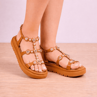 Sandália Feminina Rasteira com Pedrarias Conforto Fashion Plataforma