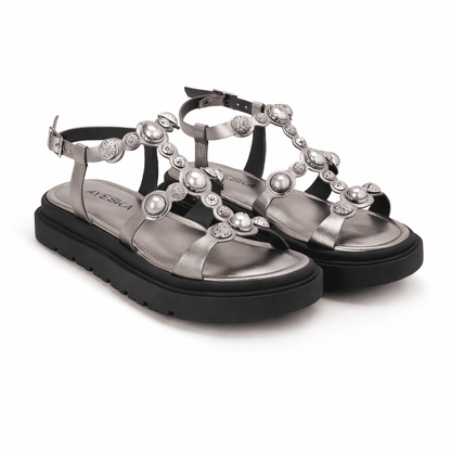 Sandália Feminina Rasteira com Pedrarias Conforto Fashion Plataforma