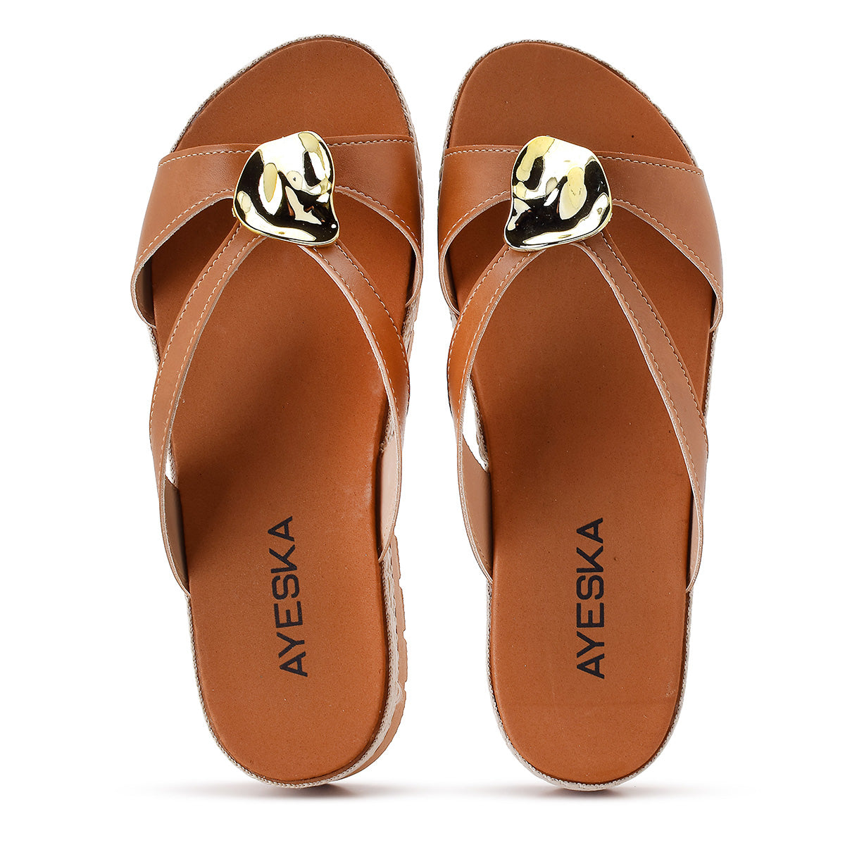 Sandália Feminina Plataforma Marrom com Detalhe Dourado Elegante Conforto