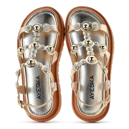 Sandália Feminina Rasteira com Pedrarias Conforto Fashion Plataforma