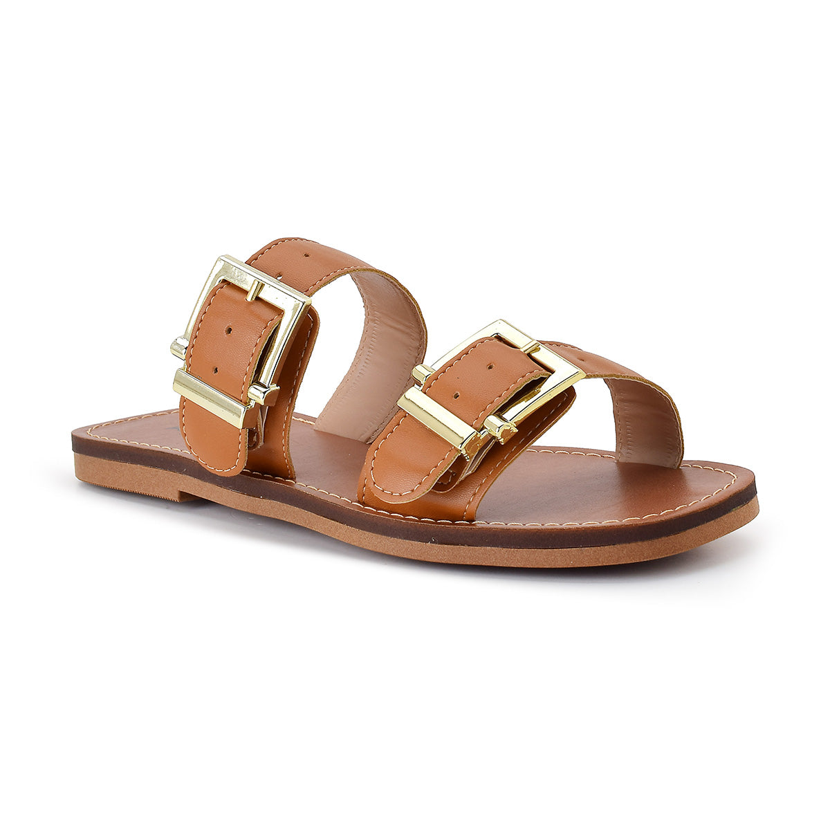 Sandália Feminina Rasteira Preta com Fivelas Duplas Ajustáveis Conforto Casual