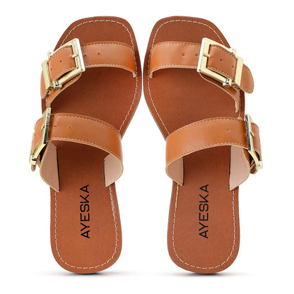 Sandália Feminina Rasteira Preta com Fivelas Duplas Ajustáveis Conforto Casual