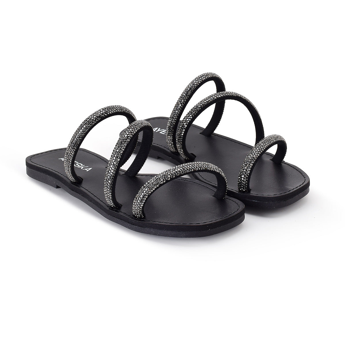 Sandália Feminina Rasteira Prata com Strass Tiras Brilhantes Elegante Festa