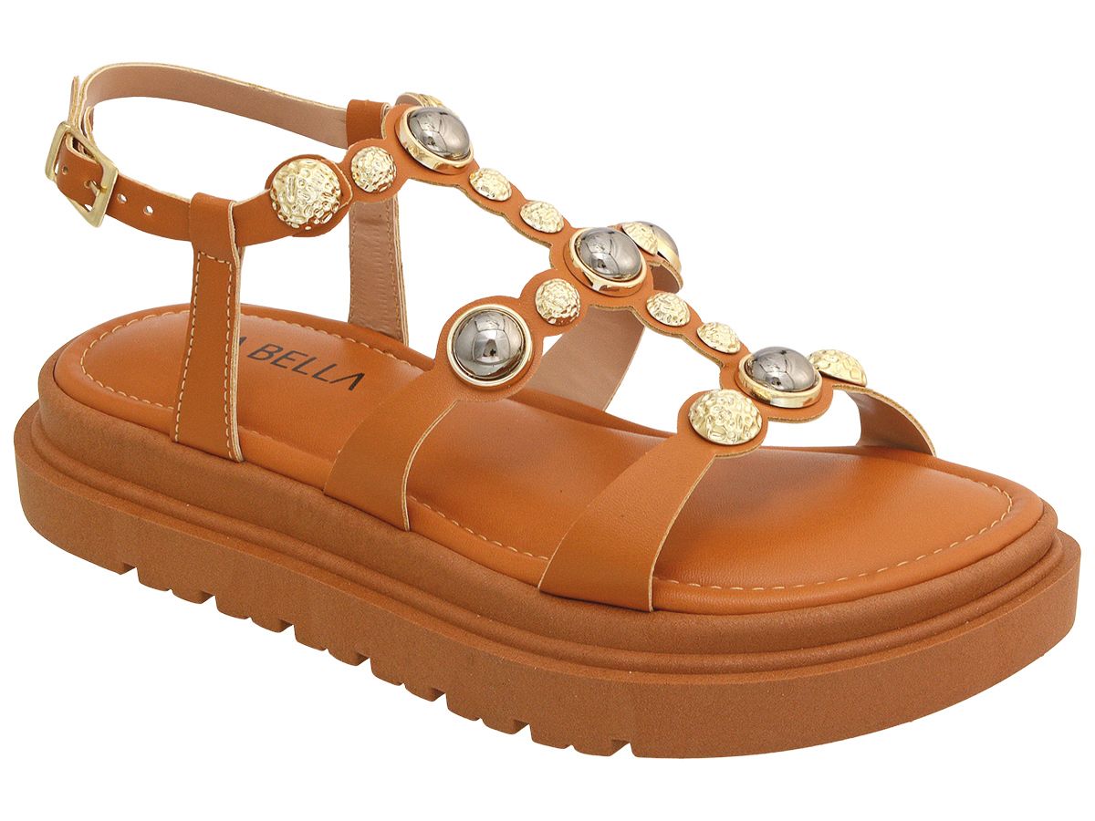 Sandália Feminina Rasteira com Pedrarias Conforto Fashion Plataforma