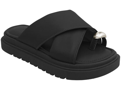 Sandália Feminina Slide Conforto com Detalhe Metalizado Fashion